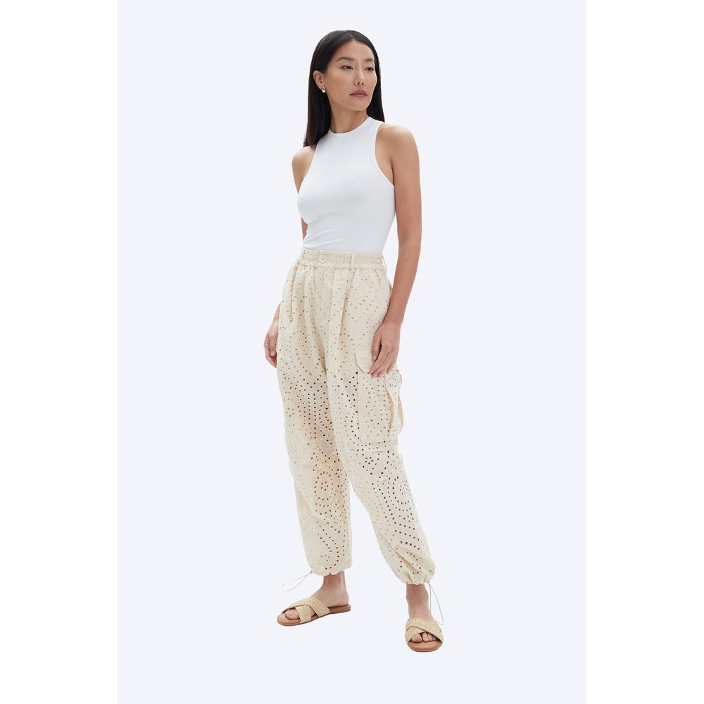 CHRLDR Sia Loose Eyelet Cargo Pants Cream Broderie Anglaise Utility Small